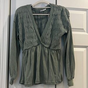 In Bloom Olive Smocked Blouse